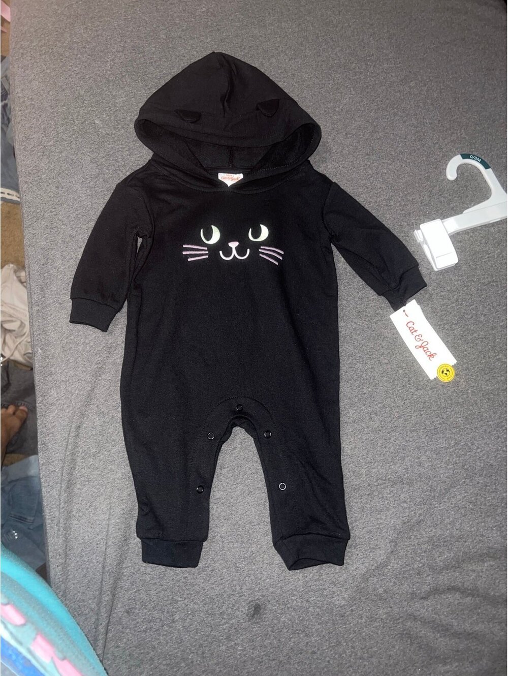 Baby girl black kitty long sleeved Halloween onesie size 0/3 months